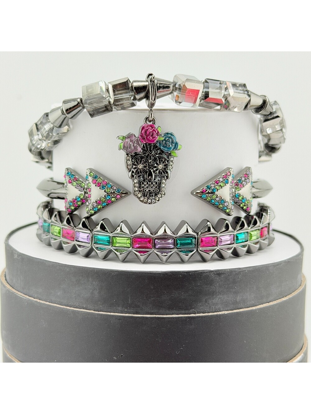 Bomb Party Halloween Stacks "A Glimmer In The Gloom" Sugar Skull on Hematite